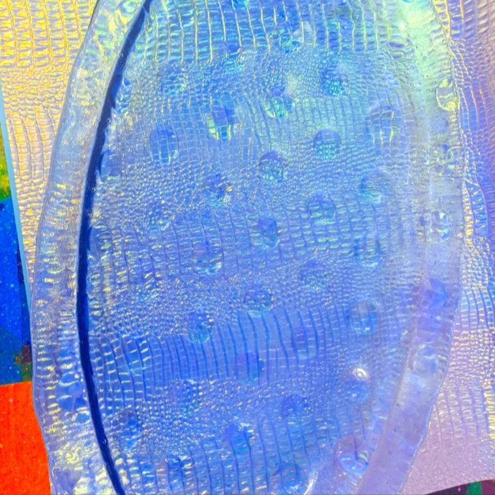 Fire & Light Recycled Blue Fluorescent Glass Large Tray 10" x 17"